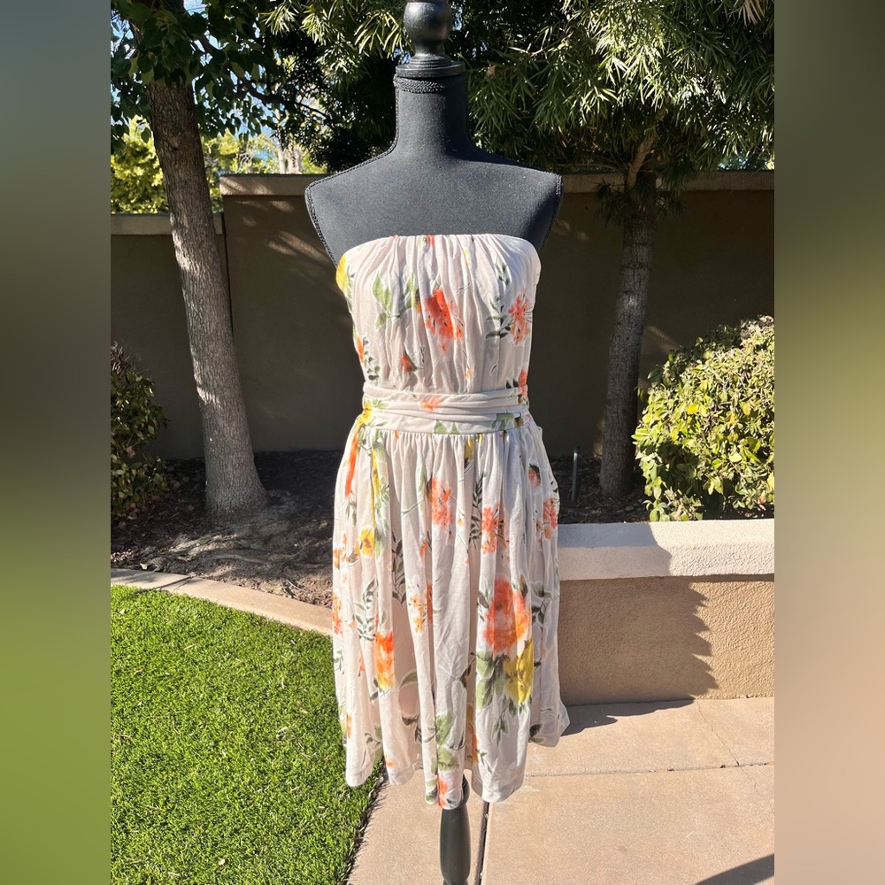 Mango Suit Floral Strapless Dress small